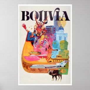Bolivia Art South America Travel Poster Vintage