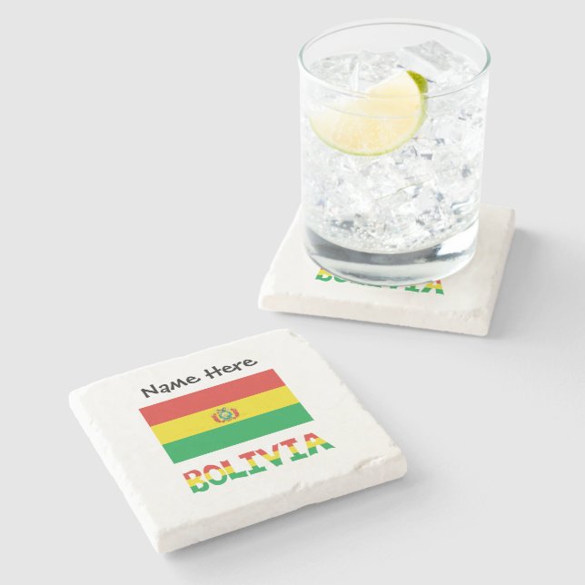 Bolivia Bolivian Flag Personalised Text Stone Coaster (Side)