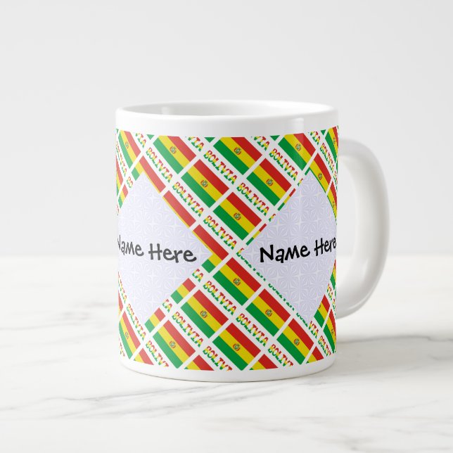 Bolivia Bolivian Flag Tiled Personalised  Large Coffee Mug (Front Right)