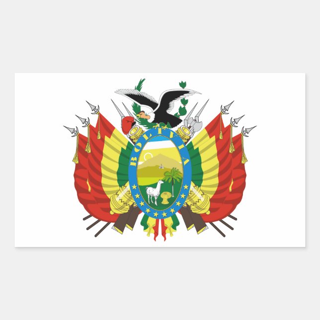 Bolivia country coat arms symbol emblem flag rectangular sticker (Front)