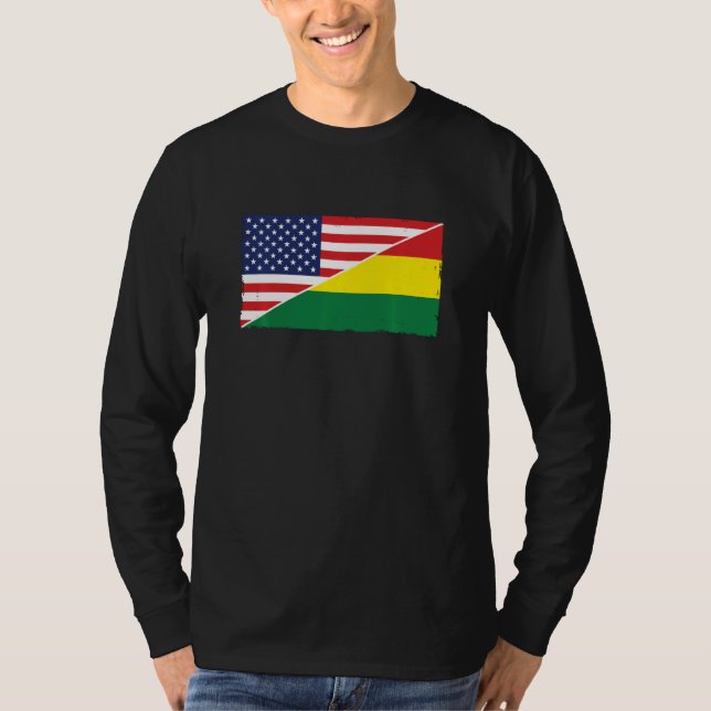 Bolivia Flag And Usa Flag Roots Bolivian Ancestry  T-Shirt (Front)