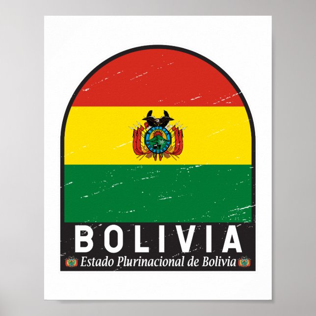 Bolivia Flag Emblem Distressed Vintage Poster (Front)