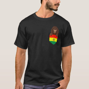 Bolivia Flag Irish Water Spaniel Dog In Pocket T-Shirt