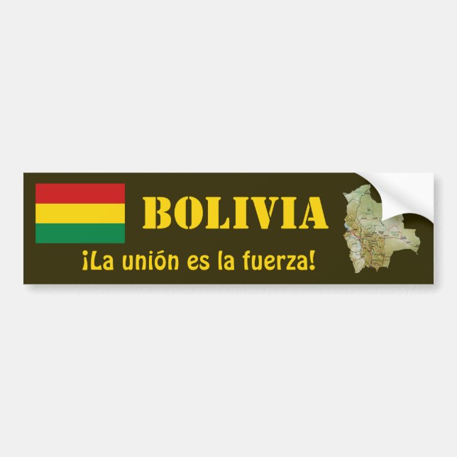 Bolivia Flag + Map Bumper Sticker (Front)