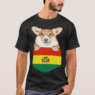 Bolivia Flag Pembroke Welsh Corgi Dog In Pocket T-Shirt