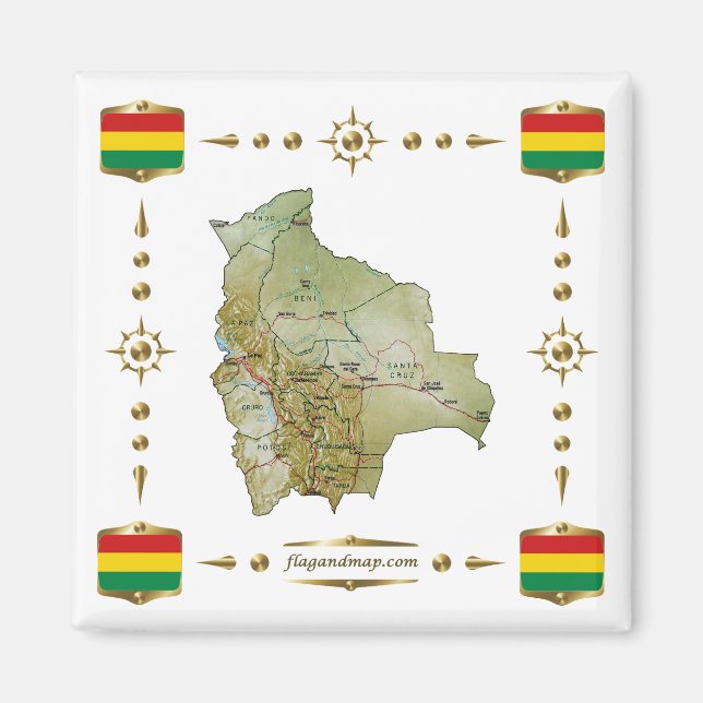 Bolivia Map + Flags Magnet (Front)