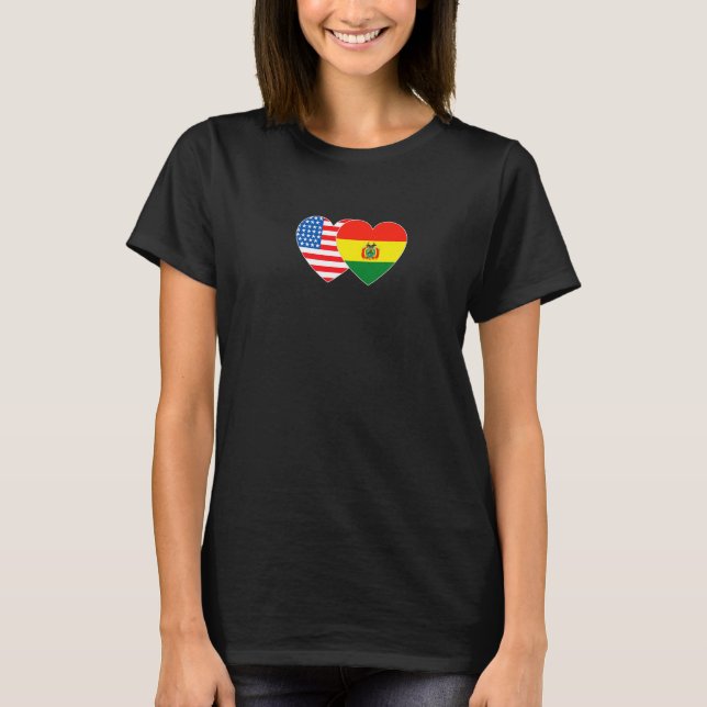 Bolivia & USA Flag Twin Heart 4 Bolivian Americans T-Shirt (Front)