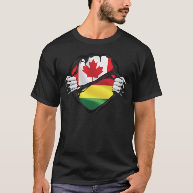 Bolivian Canadian Hands Ripped Roots Flag T-Shirt (Front)