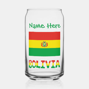 Bolivian Flag Bolivia Green Personalised Name  Can Glass