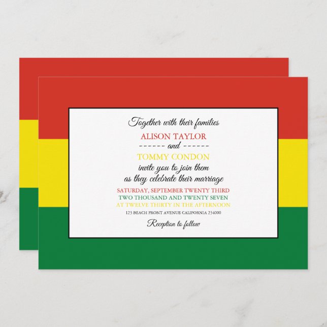 Bolivian Flag, Flag of Bolivia Wedding Invitation (Front/Back)