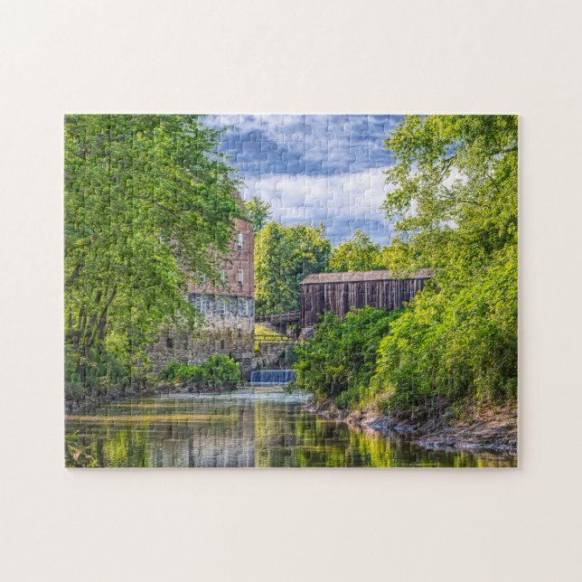 Bollinger Mill And Burfordville Covered Bridge Jigsaw Puzzle (Horizontal)