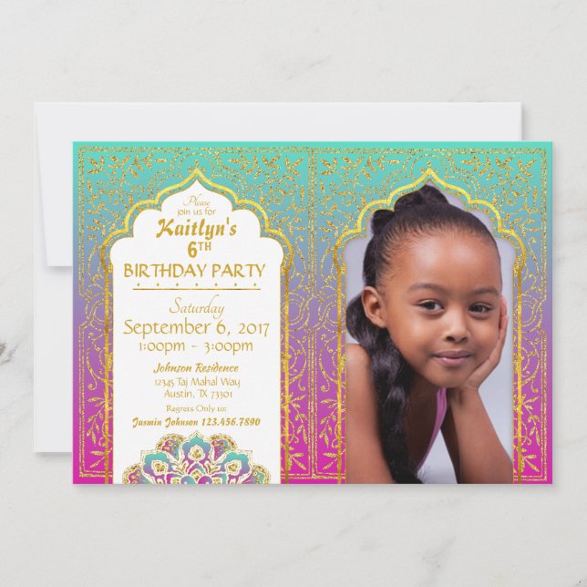 Bollywood Arabian Nights Birthday Invitation Card (Front)