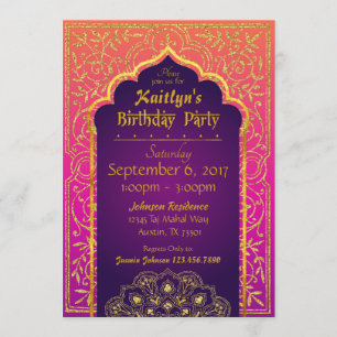Bollywood Arabian Nights Birthday Invitation Card