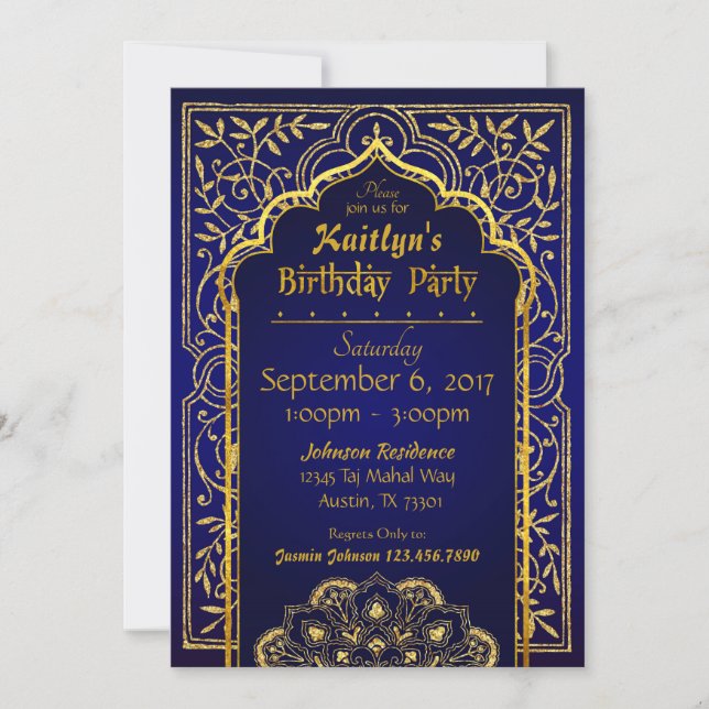Bollywood Arabian Nights Birthday Invitation Card (Front)