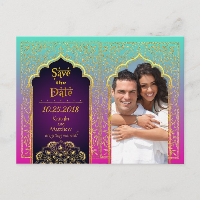 Bollywood Arabian Nights Save the Date Announcement Postcard (Front)