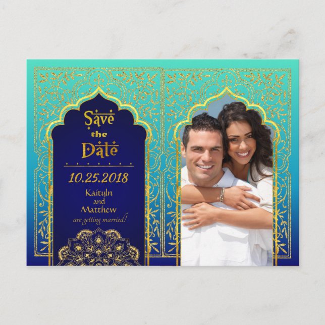 Bollywood Arabian Nights Save the Date Announcement Postcard (Front)