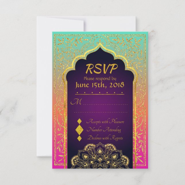 Bollywood Arabian Nights Wedding RSVP Card (Front)