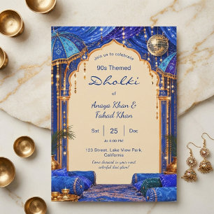 Bollywood Blue 90s Dholki Desi Sangeet Night Invitation