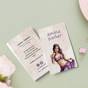 BOLLYWOOD HINDI BELLY DANCER WATERCOLOR PURPLE BUSINESS CARD