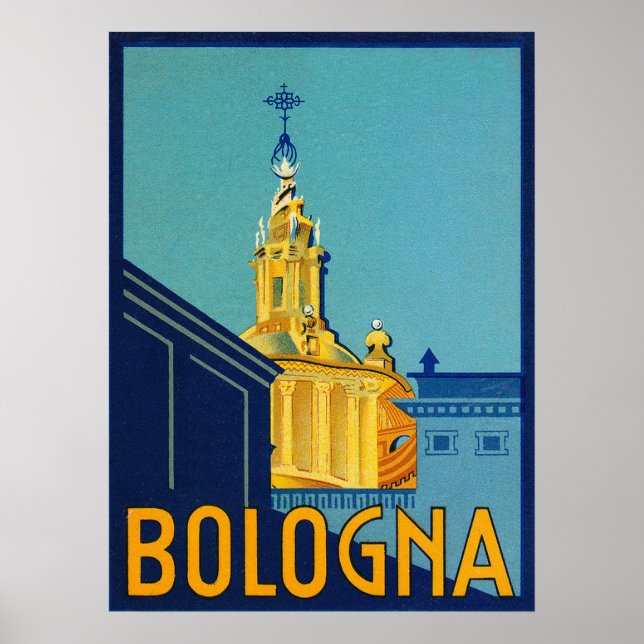 Bologna, city buildings, Italy, vintage travel Poster (Front)