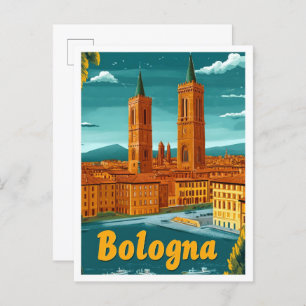 Bologna Italy Art Vintage Travel Illustration Postcard