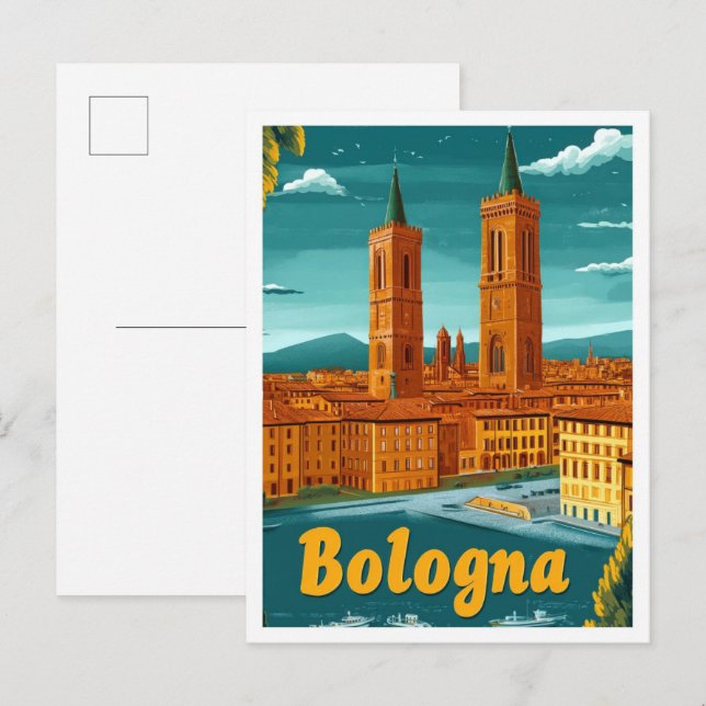 Bologna Italy Art Vintage Travel Illustration Postcard (Front/Back)