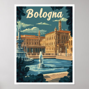 Bologna Italy Art Vintage Travel Illustration Poster