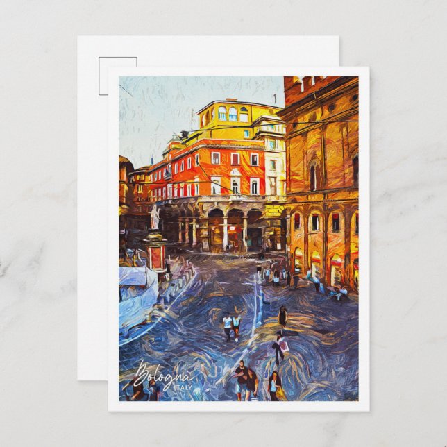 Bologna Italy Beautiful Oil Paint City Postcard (Front/Back)