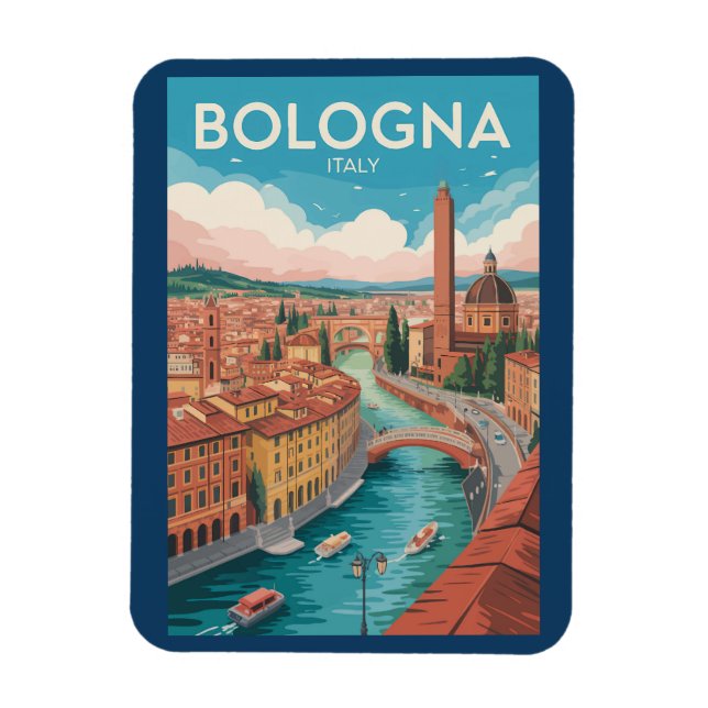 Bologna Italy Illustration Travel Art Vintage Magnet (Vertical)