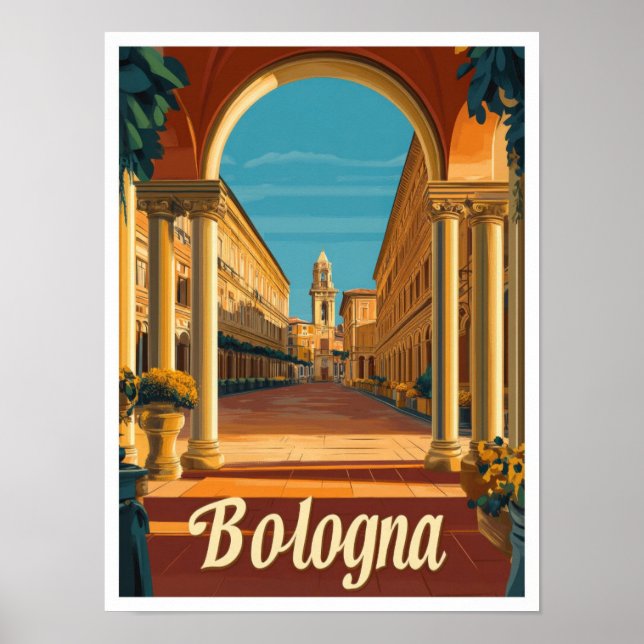 Bologna Italy Vintage Travel Illustration Poster (Front)