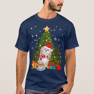 Bolognese Dog Santa Hat Christmas Coffee 2021 Dog T-Shirt