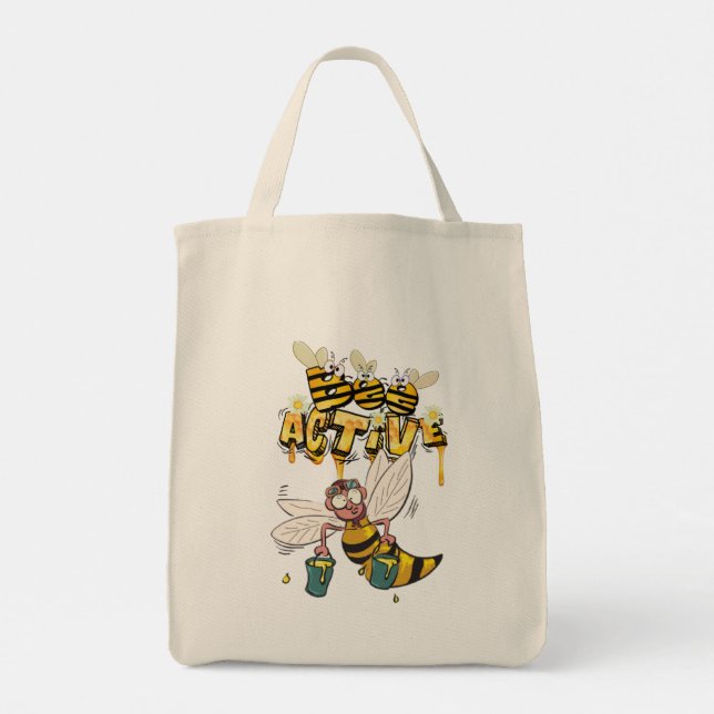bolsa de tela con abejas graciosas tote bag (Back)