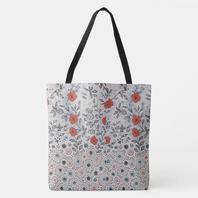 Bolsa  florais artístico  tote bag (Front)