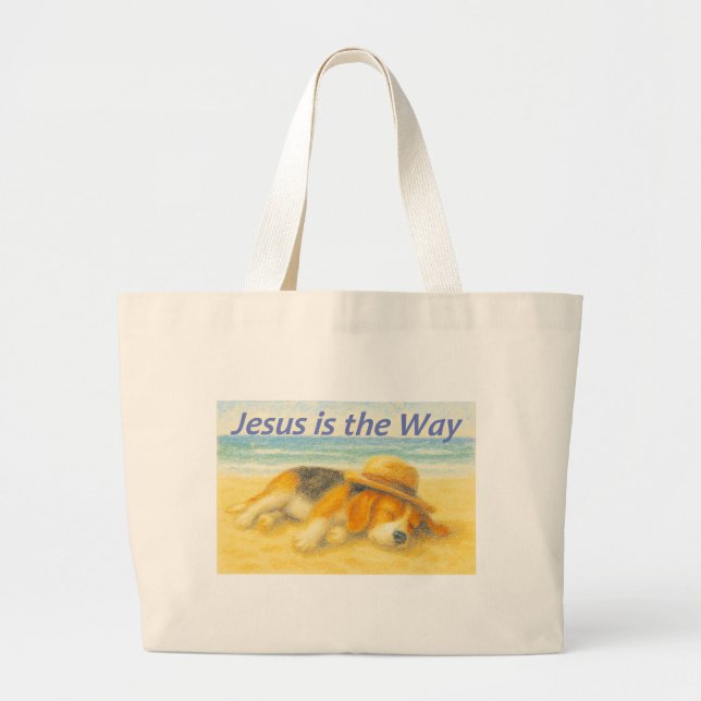 Bolsa tela Beach with a Hat - "Jesus is the Way" Large Tote Bag (Front)