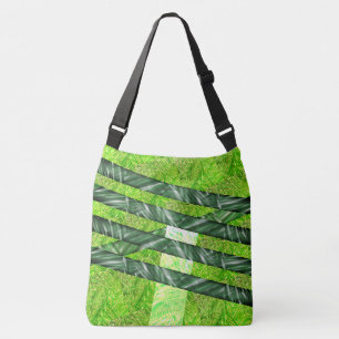 Bolsa verde amarelado com riscos e traços 'bambu' crossbody bag