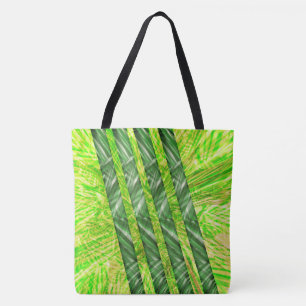 Bolsa verde amarelado com riscos e traços 'bambu' tote bag
