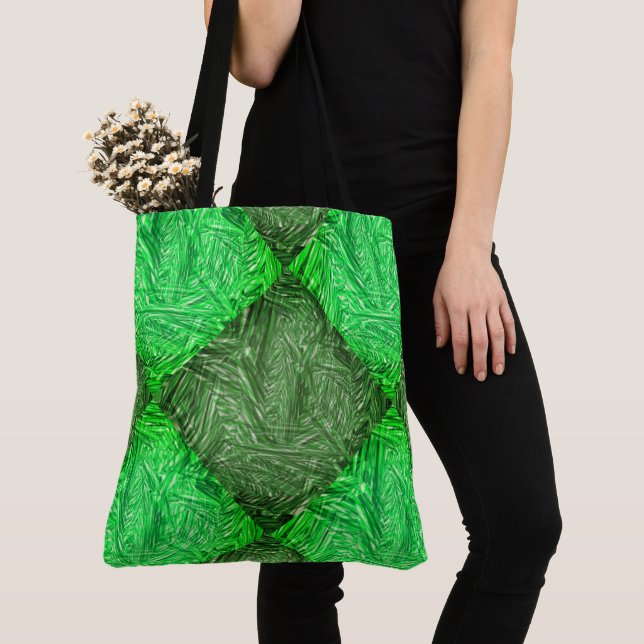 Bolsa verde falsa grama ou folhas de coqueiro tote bag (Close Up)