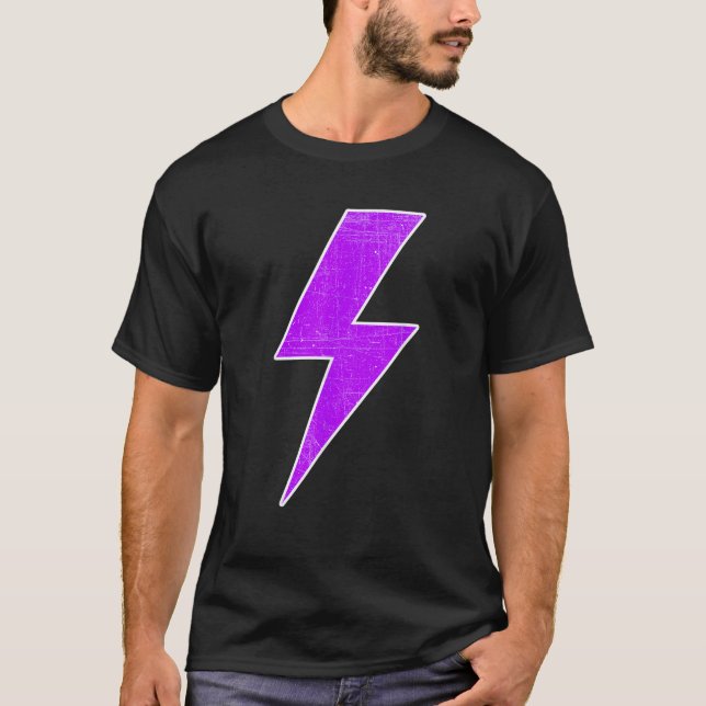 Bolt Lightning Purple White Design Team Sports  T-Shirt (Front)