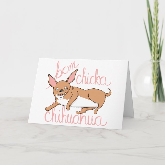 Bom Chicka Chihuahua Funny Dog Pun Holiday Card (Front)