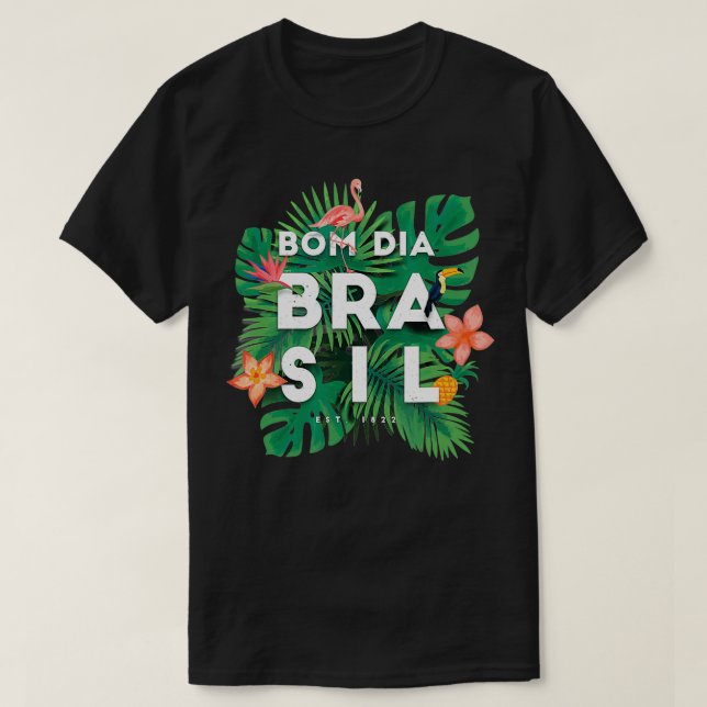 Bom Dia Brasil South America Flamingo Palm & Flowe T-Shirt (Design Front)