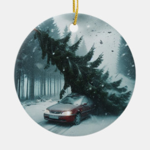 Bomb Cyclone Red Car Ceramic Tree Decoration