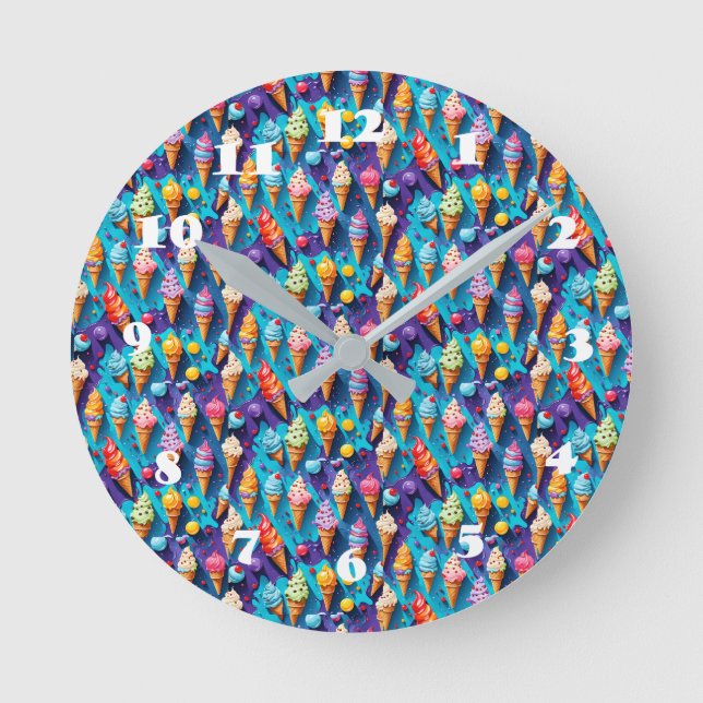 Bombastic, Colourful Ice Creams  Round Clock (Front)