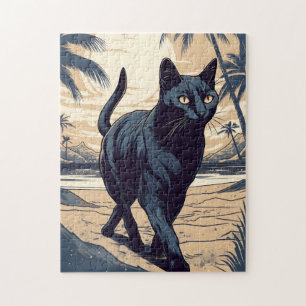 Bombay-Cat at a tropical beach during sunset Jigsaw Puzzle