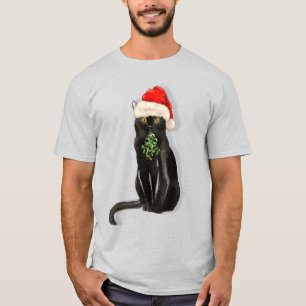 Bombay Cat Breed Black Kitty in a Santa Hat T-Shirt