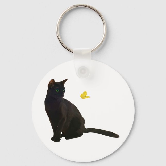 Bombay Cat & Butterfly Key Ring (Front)