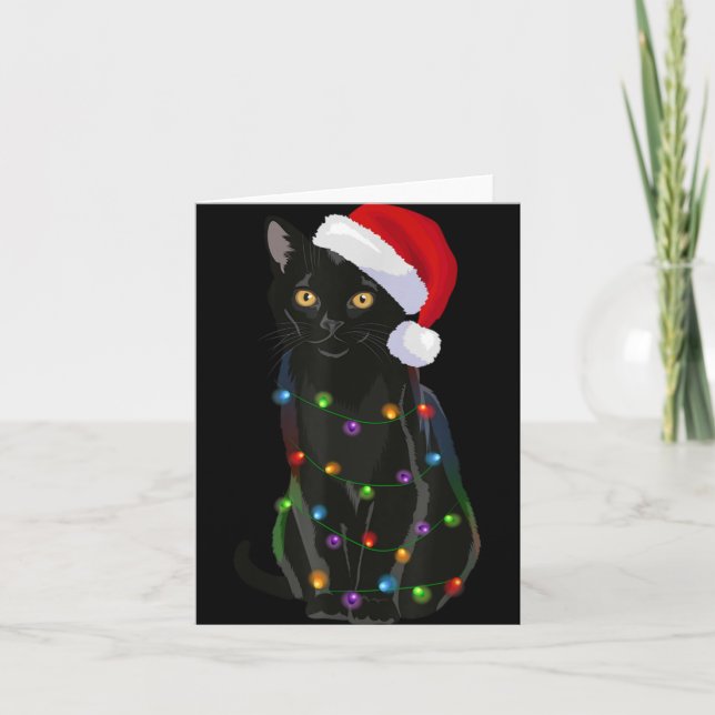 Bombay Cat Christmas Lights Xmas Cat Lover Santa H Card (Front)