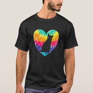 Bombay Cat Heart With Ie Dye Print For Black Cats  T-Shirt