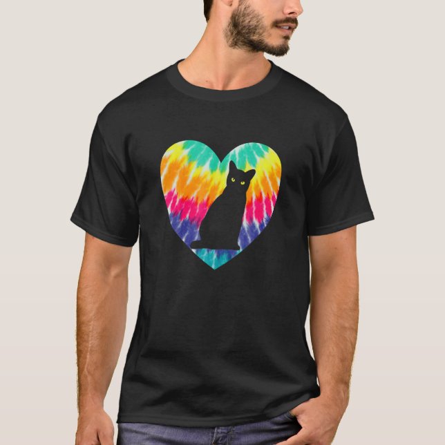 Bombay Cat Heart With Ie Dye Print For Black Cats  T-Shirt (Front)