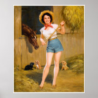 BOMBSHELL BAD GIRLS Retro: Farm Girl Horse & Dogs