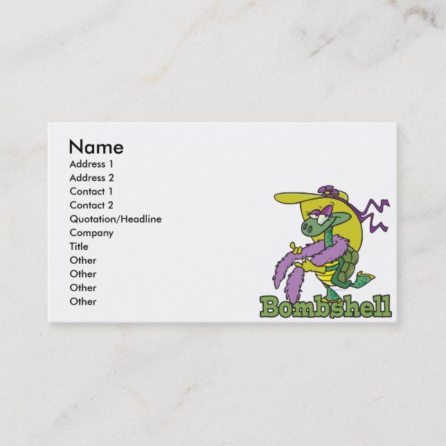 bombshell glam girly turtle tortoise cartoon business card (Front)